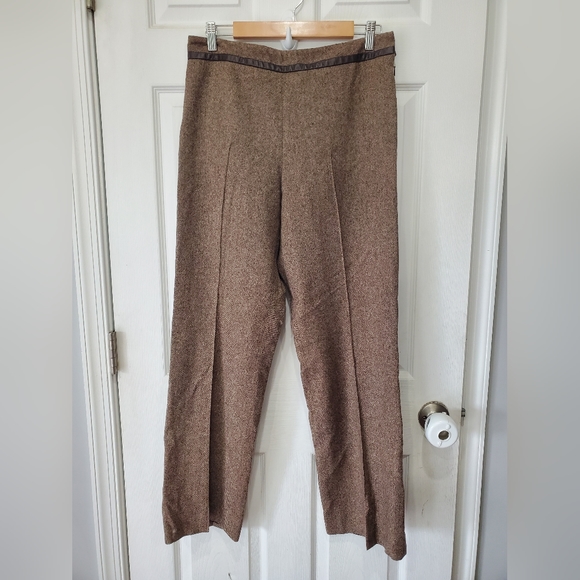 Pendleton Women’s Brown 100% Virgin Wool Pleated Pants 100% Leather Trim Size:10 - Picture 11 of 13